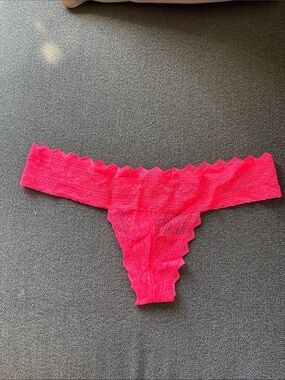PINK Victoria's Secret Hot Pink Lace Cheeky Thong